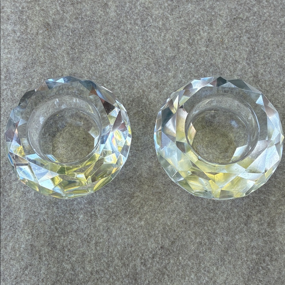 Crystal Faceted Tealight Holders - Clear Glass Pair
